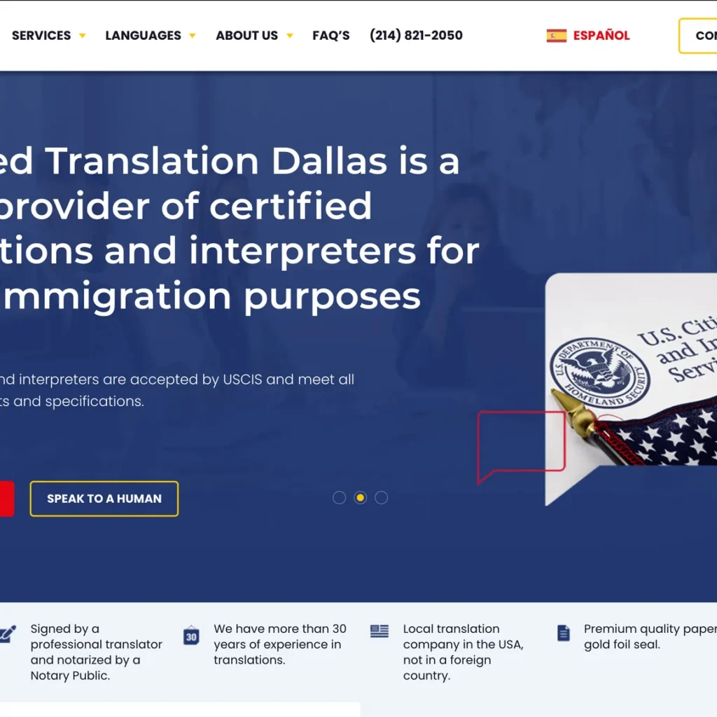 Certified Translation Dallas Website Screenshot